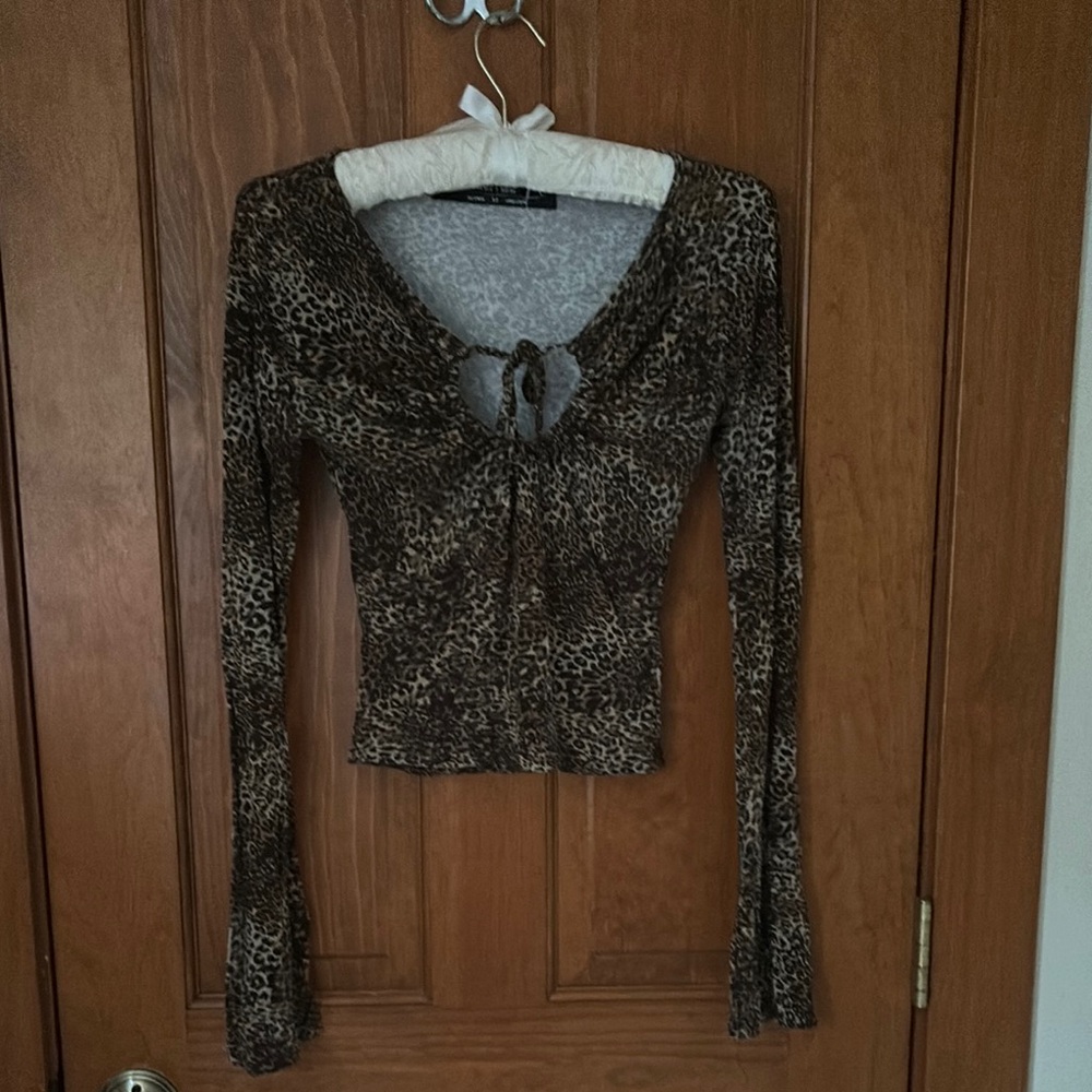 Urban Outfitters Black and Brown Long Sleeve Crop Blouse
